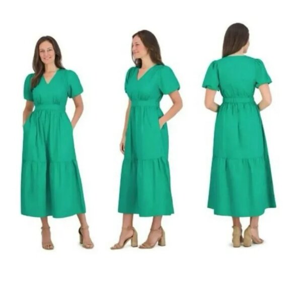 French Connection Green Puffy Sleeve Maxi Dress Sz XXL - Picture 1 of 14